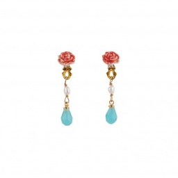 [19040775] Red Enamel Flower Zircon Earrings Jewelry Stud Earrings