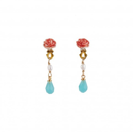 Red Enamel Flower Zircon Earrings Jewelry Stud Earrings
