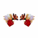 Red Gem Enamel Earrings Jewelry Stud Clip Earrings