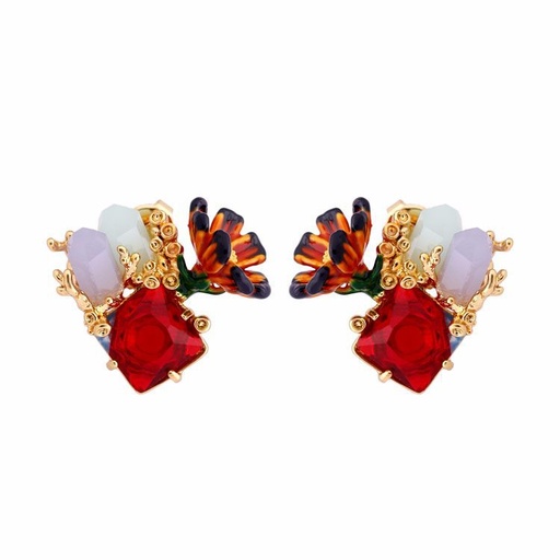 Red Flower Green Leaf Pendant Plant Series Jewelry Enamel Bracelet