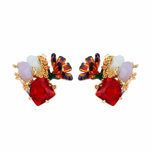 Red Gem Enamel Earrings Jewelry Stud Clip Earrings