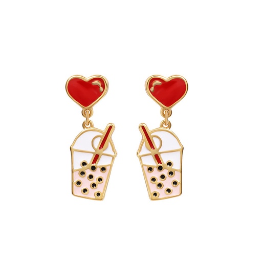 Red Fruit Pendant Hand Painted Enamel Gold Plated Necklace