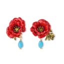 Red Peony Water Drop Enamel Earrings Jewelry Stud Clip Earrings