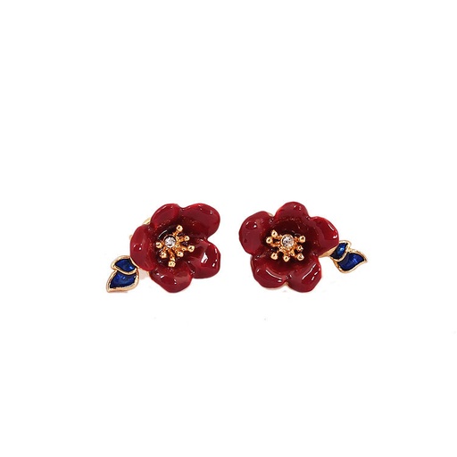 Red Parrot Pearl Water-drop Enamel Earrings Jewelry Stud Earrings