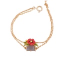 Red Rose Gem Pendant Gold Plated Jewelry Enamel Bracelet