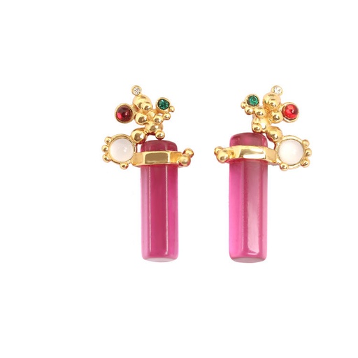 Pink Crystal Bubble Enamel Stud Earrings