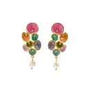 Pink Orange Green Purple Petal And Pearl Enamel Dangle Earrings