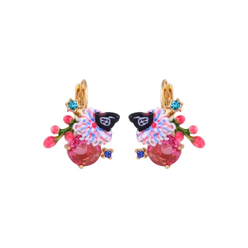 Pink Orange Green Purple Petal And Pearl Enamel Dangle Earrings