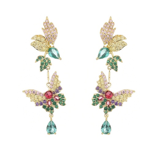 S925 Silver Needle Butterfly Earrings Fashion Fairy Color Zircon Earrings