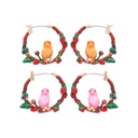 Orange Pink Bird On Flower Branch Enamel Hoop Earrings Jewelry Gift