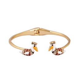[19050922] Small Fox Gem Green Leaf Gold Plated Jewelry Enamel Bracelet