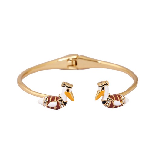 Small Fox Gem Green Leaf Gold Plated Jewelry Enamel Bracelet