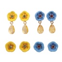 Blue Yellow Flower Enamel Earrings Jewelry Stud Earrings