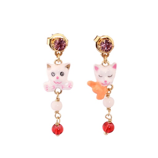 Cat kitty And Crystal Enamel Earrings