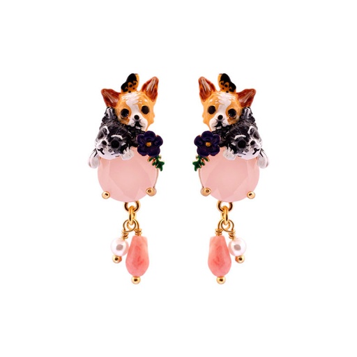 Chihuahua Puppy Dog With Fantasy Beads Enamel Earrings