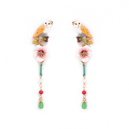 Pink Flower Blue Tit Bird Enamel Adjustable Ring