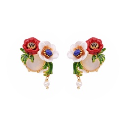 Bird On Cherry Blossom Branch Enamel Earrings