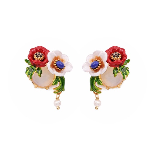 Bird On Cherry Blossom Branch Enamel Earrings