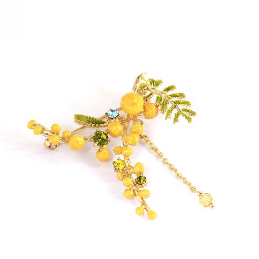 Mimosa Yellow Fruit And Crystal Enamel Brooch Jewelry Gift