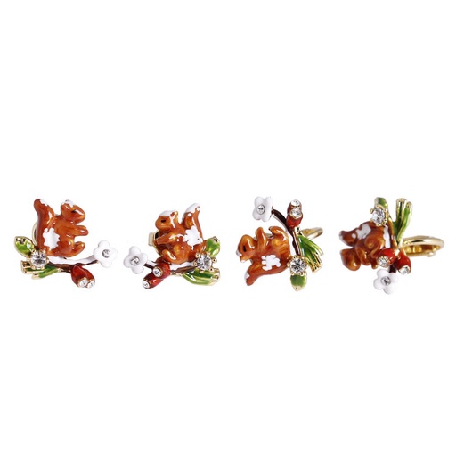 Flower Leaf And Stone Enamel Earrings