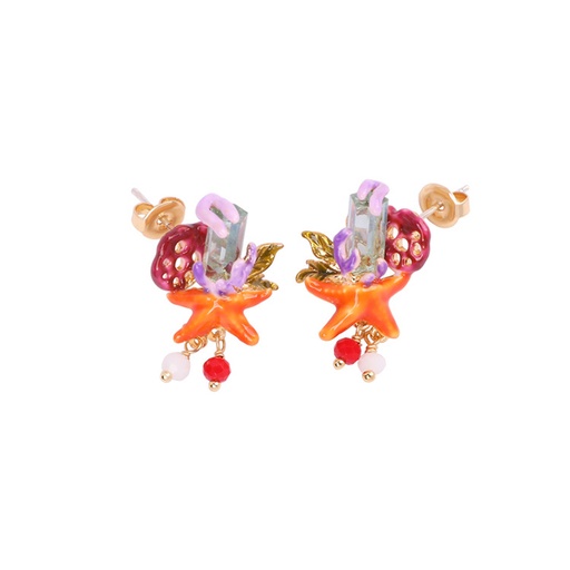 Starfish And Crystal Enamel Earrings