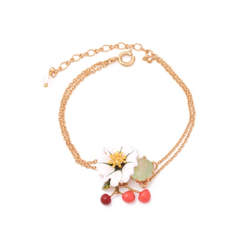 White Daisy Cherry Gem Pendant Jewelry Enamel Bracelet