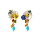 Daisy Flower Asymmetrical Enamel Earring