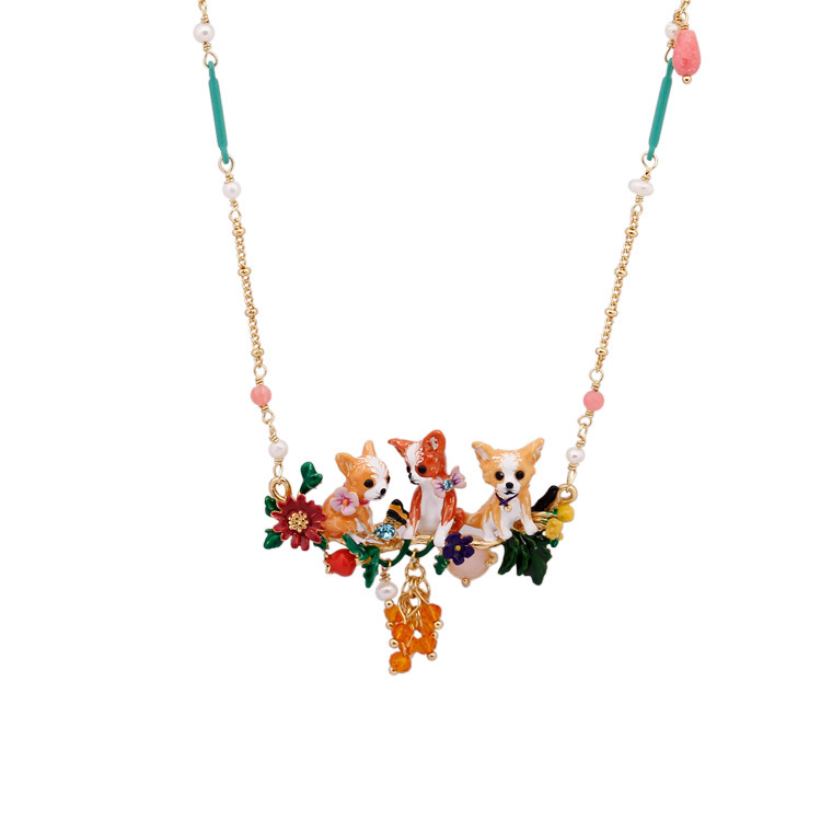 Chihuahuas Puppy Dog on A Flowered Branch Necklace | Dangerose