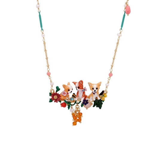 Chihuahuas Puppy Dog on A Flowered Branch Necklace