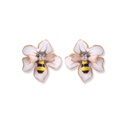 White Flower Bee Enamel Earrings
