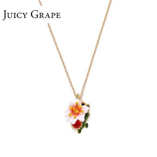 Flower And Crystal Enamel Pendant Necklace