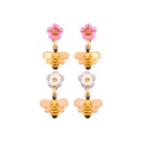 White Pink Flower Bee Enamel Earrings Jewelry Stud Earrings