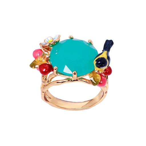 Red Apricot Flower And Zircon Enamel Adjustable Ring Jewelry Gift
