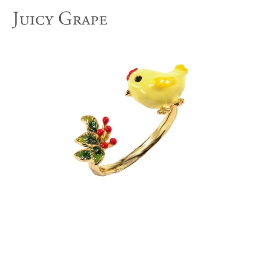 Yellow Chick Berry Enamel Adjustable Ring