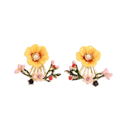 Yellow Flower Branch Enamel Earrings