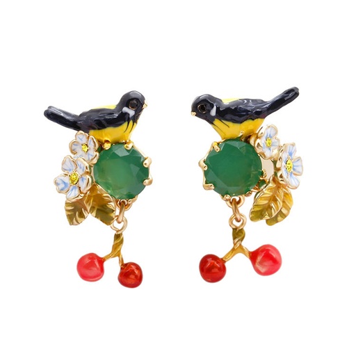 Yellow Flower Branch Enamel Earrings