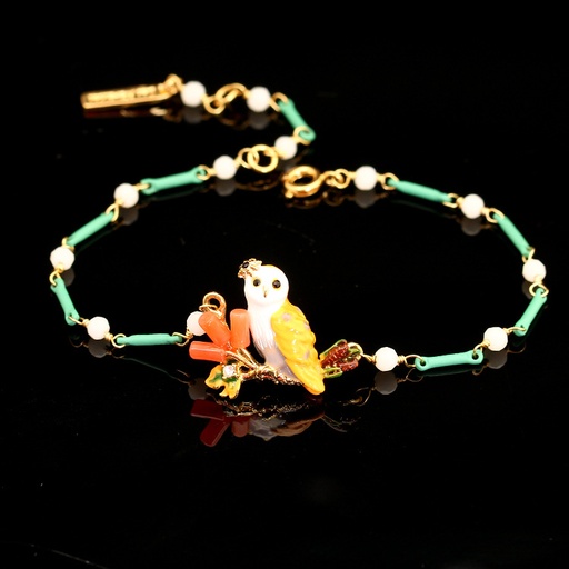 Yellow Owl Slub Chain Gold Plated Jewelry Enamel Bracelet