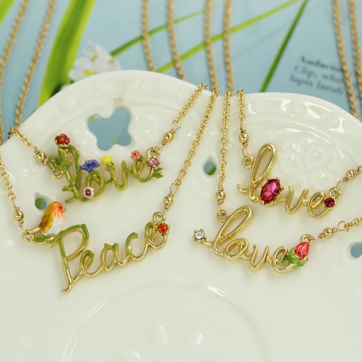 Love Flower And Crystal Enamel Necklace