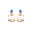 Robin Bird And Pink Flower Crystal Enamel Earrings