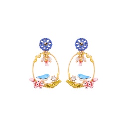 Pink Flower And Stone Enamel Dangle Earrings Jewelry Gift
