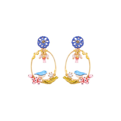 Pink Flower And Stone Enamel Dangle Earrings Jewelry Gift