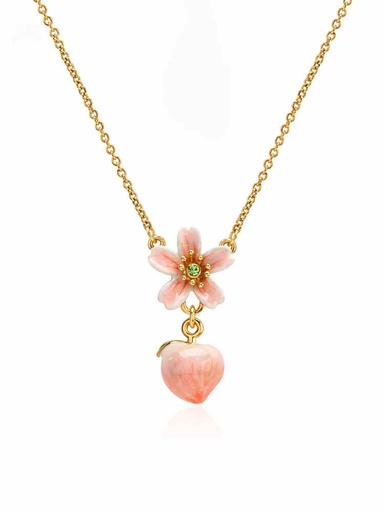 Peach Blossom Flower Enamel Pendant Necklace