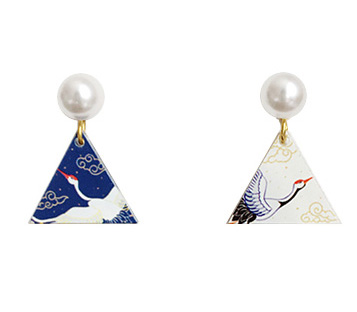 Forbidden City Style Flying White Crane  Acrylic Geometry Earrings