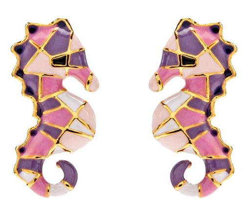 Pink Purple Colorful Seahorse Hippocampus Enamel Stud Earrings Jewelry Gift