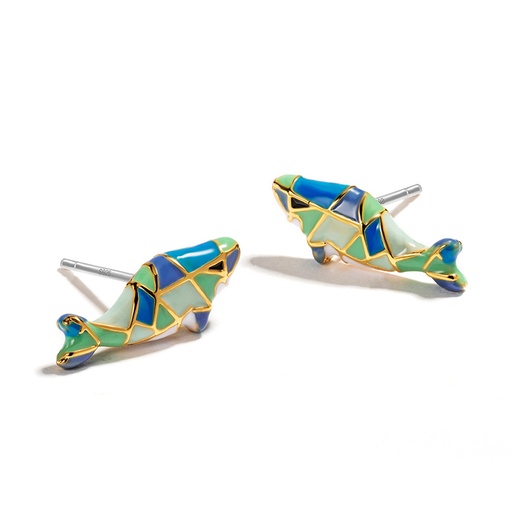 Blue Cyan Colorful Whale Fish Enamel Stud Earrings Jewelry Gift