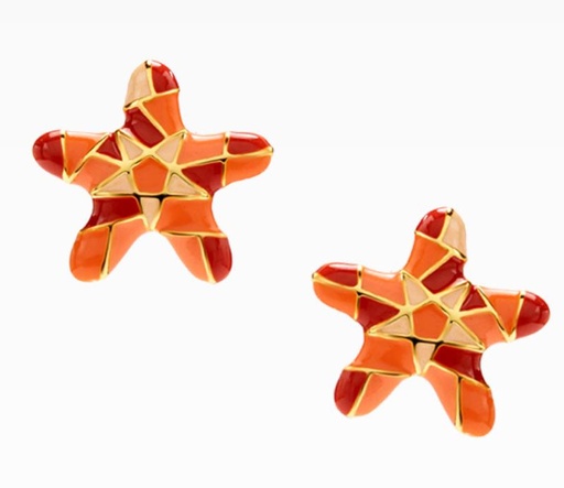 Orange Red Starfish Enamel Stud Earrings Jewelry Gift