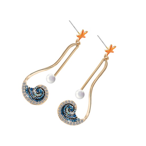 Starfish waves Pearl Enamel Earrings