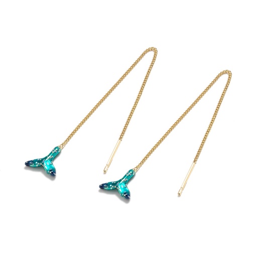 Starry Sky Fish Tail Long Tassel Enamel Earrings