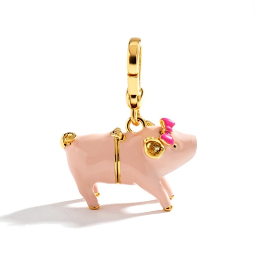 Pink Pig With Bow Enamel Necklace Key Pendant With Two Chains