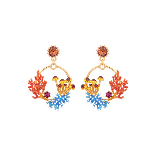 Coral and Crystal Enamel Earrings